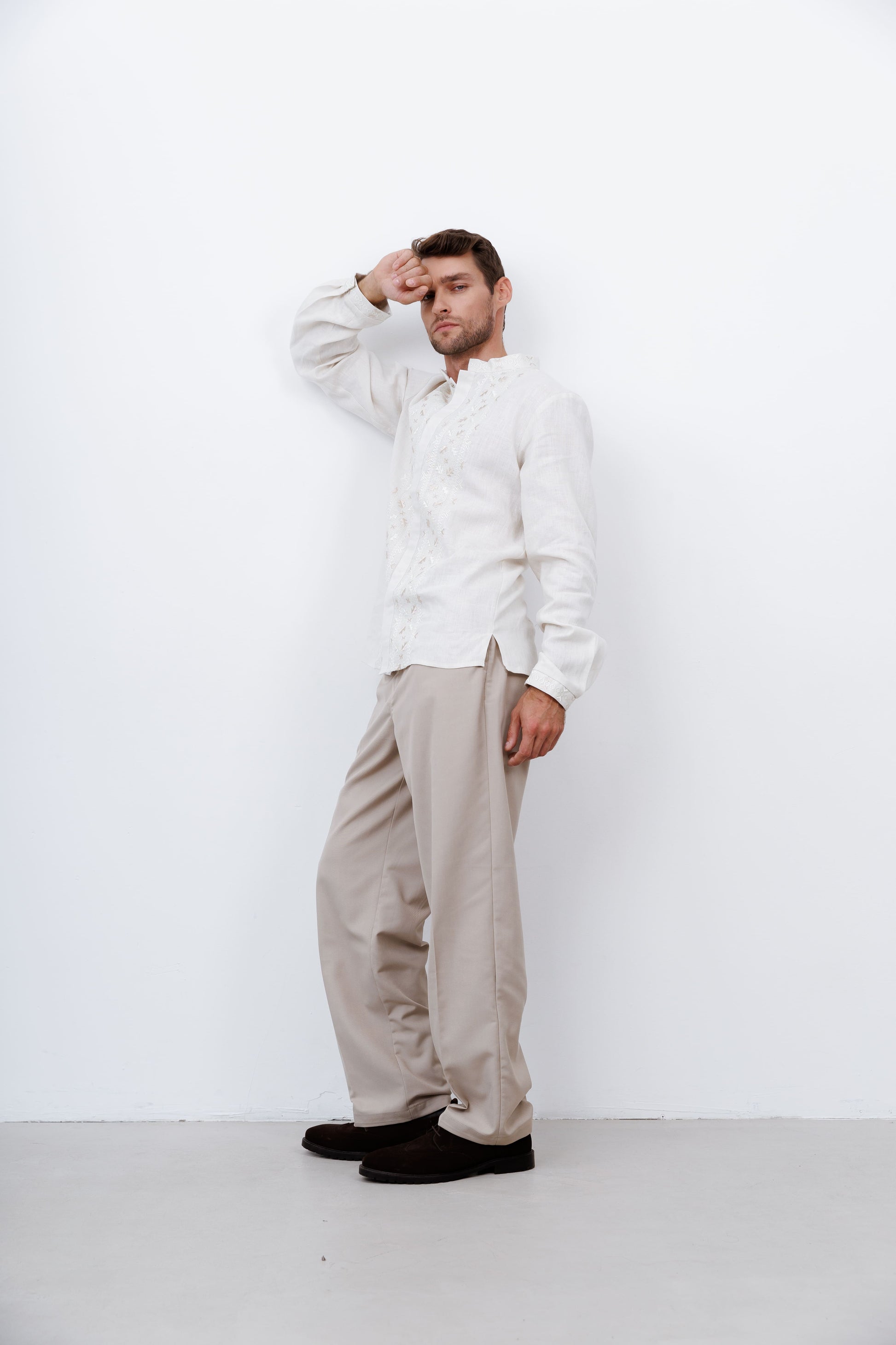 Men’s Embroidered Linen Shirt “Luka” in Cream