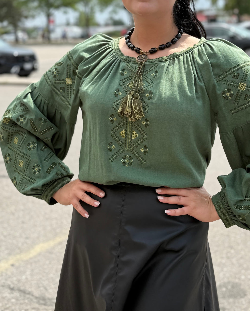 Women’s Green Vyshyvanka Cotton Long Sleeve In Ukrainian Traditions