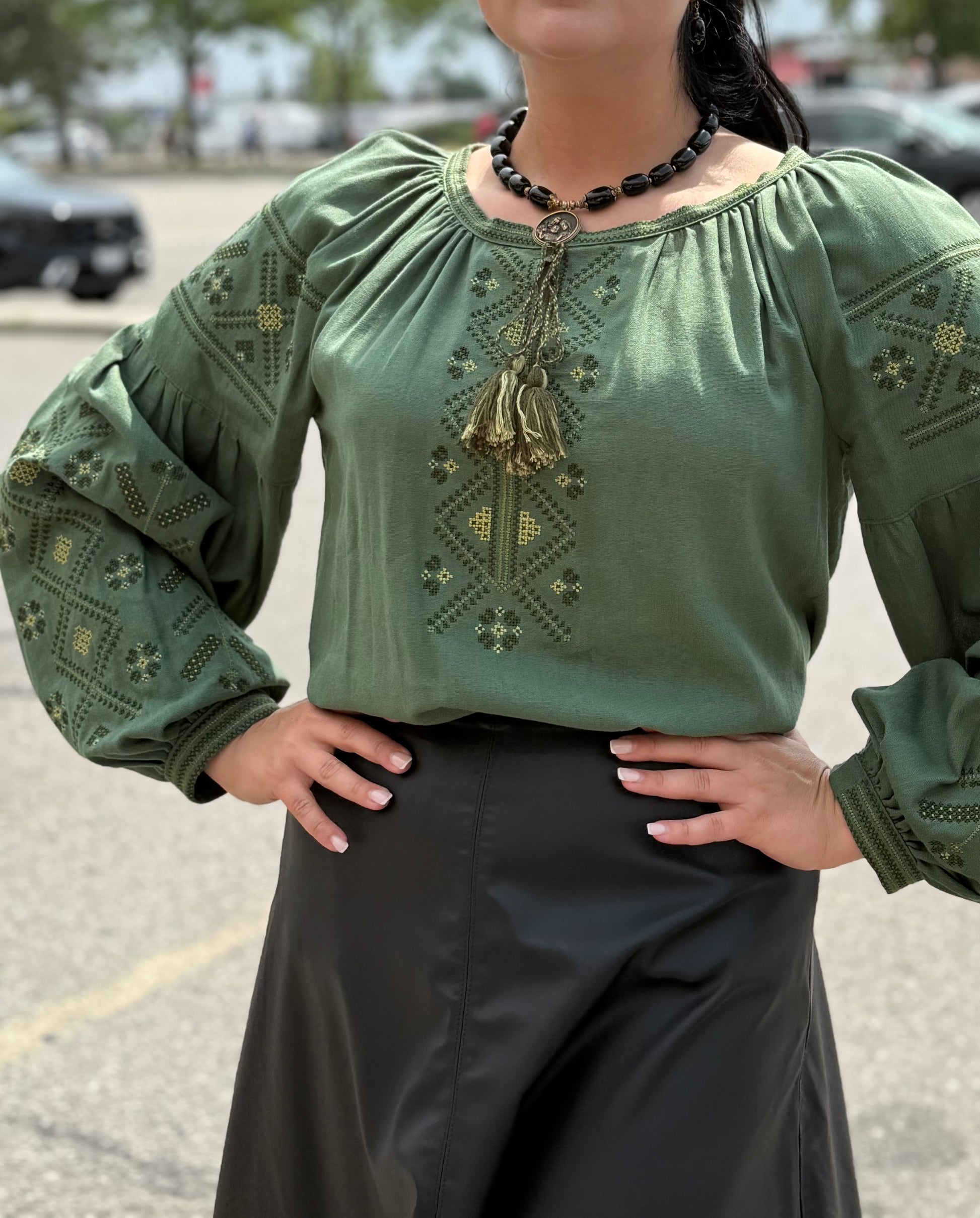 Women’s Green Vyshyvanka Cotton Long Sleeve In Ukrainian Traditions