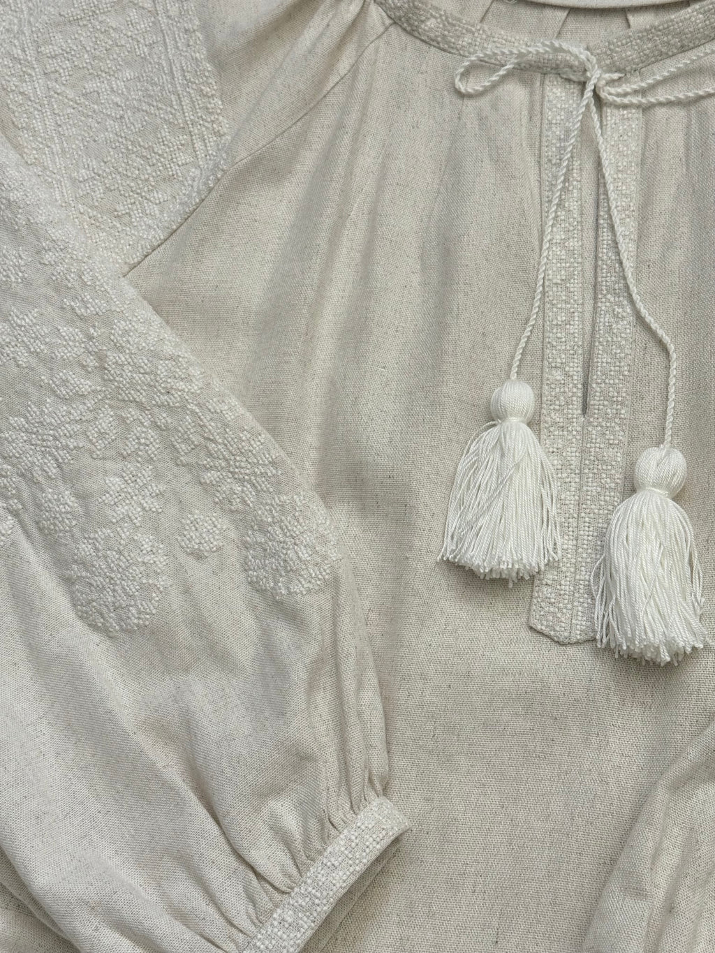 Sand Linen Dress with Tonal Embroidery