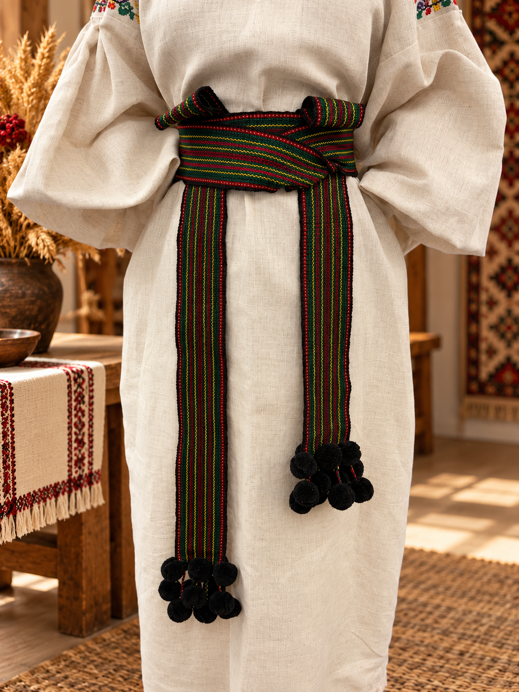 Traditional Women’s Ukrainian Kraika With Red-Green Tassels