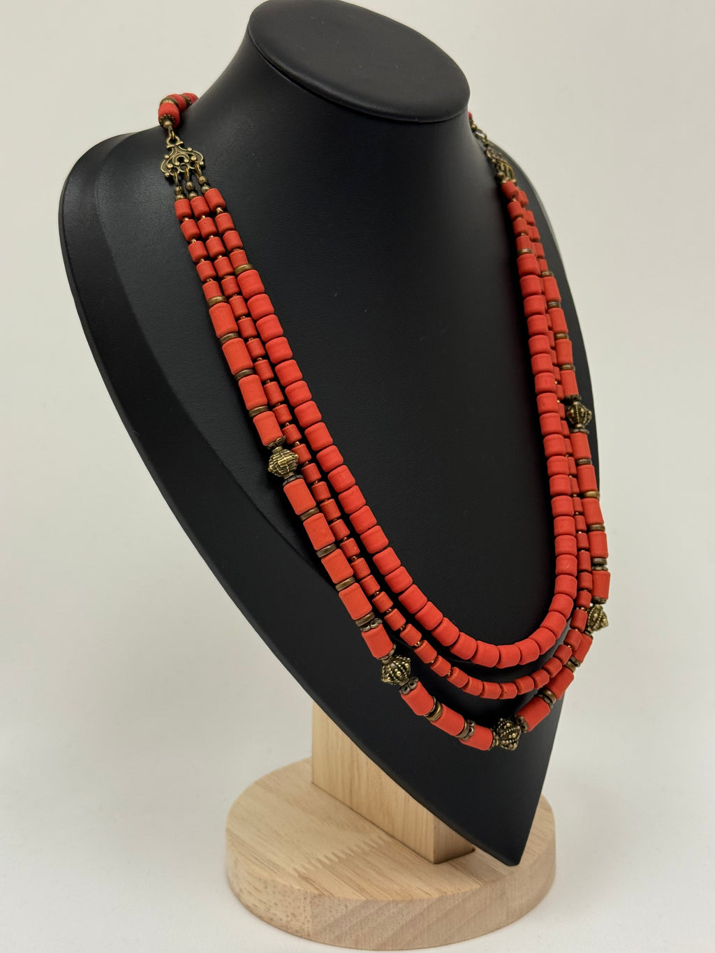 Three-Strand Necklace – Kosiv Ceramics with Brass Beads