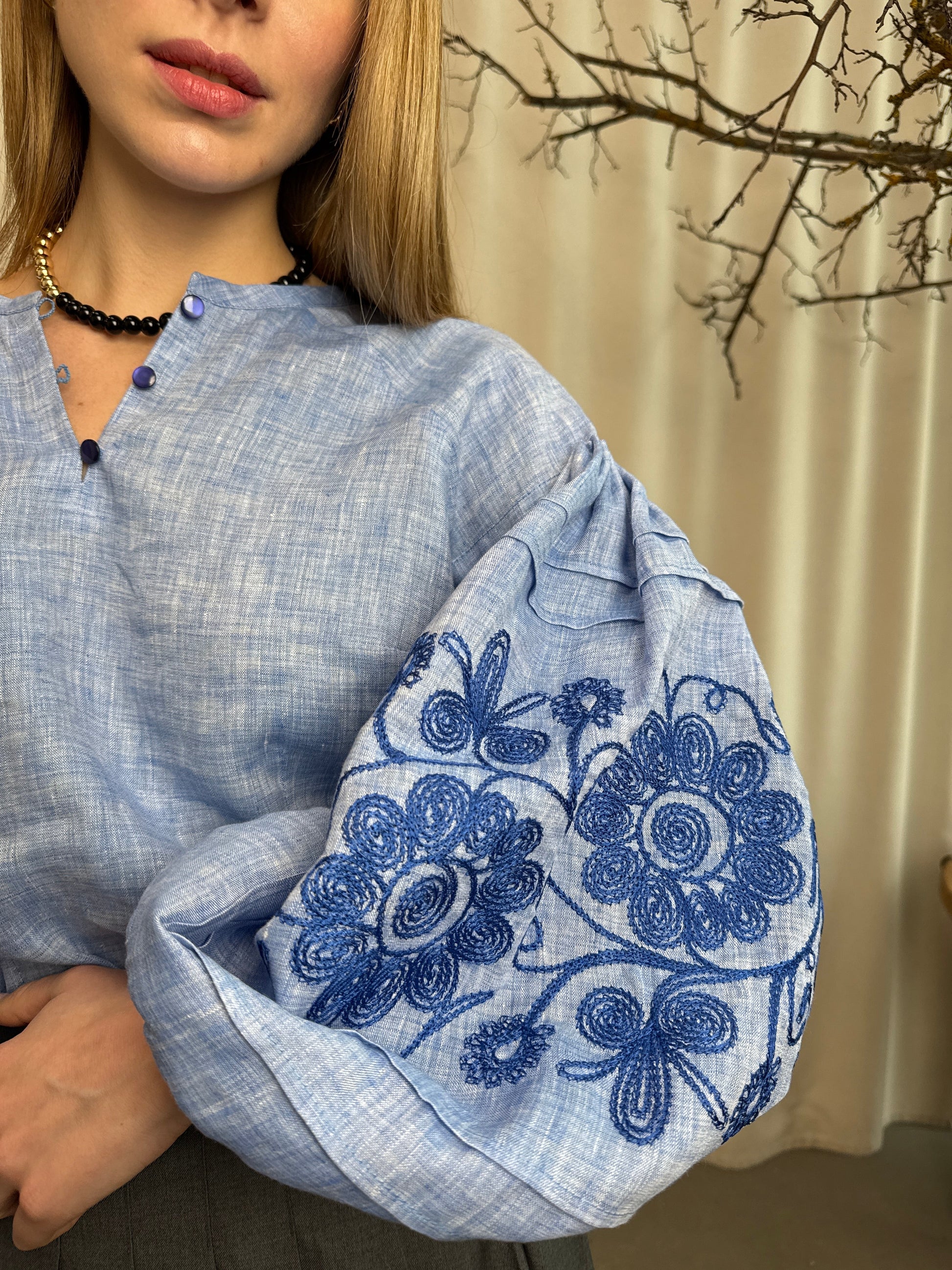 Linen Blouse “Oksana” in Light Blue