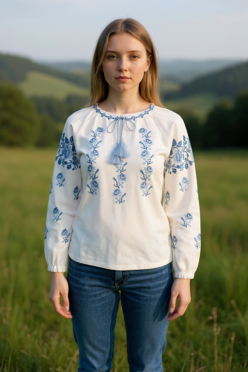 Girls White Cotton Vyshyvanka Long Sleeve In Ukrainian Traditions