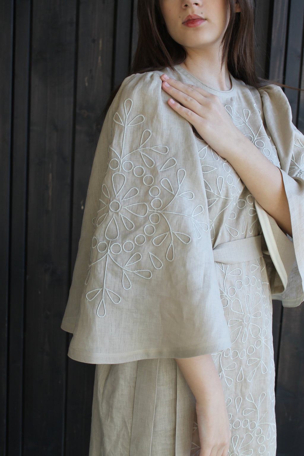 Elegant Linen Maxi Dress With "Tsvit" Embroidery