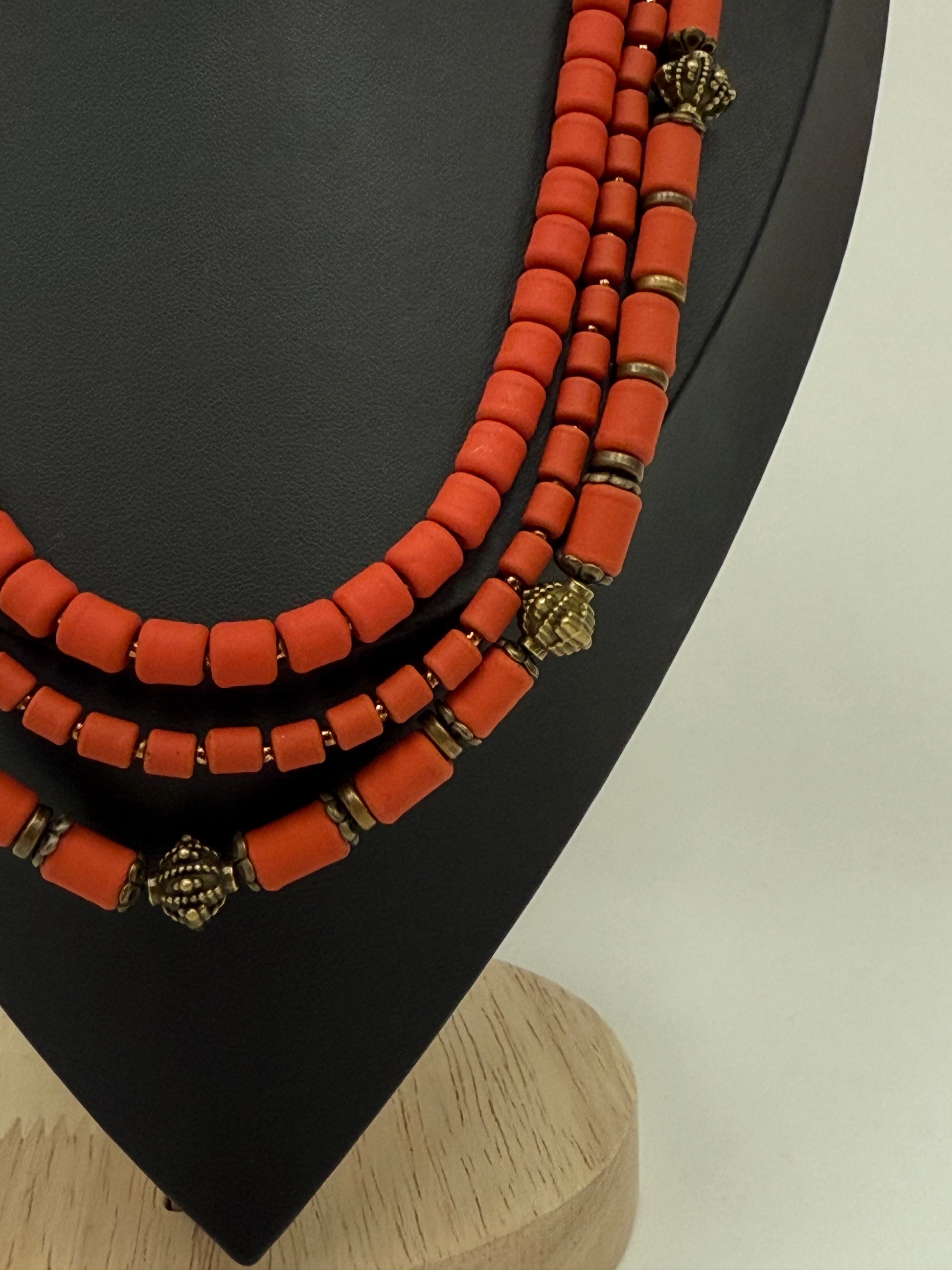 Three-Strand Necklace – Kosiv Ceramics with Brass Beads