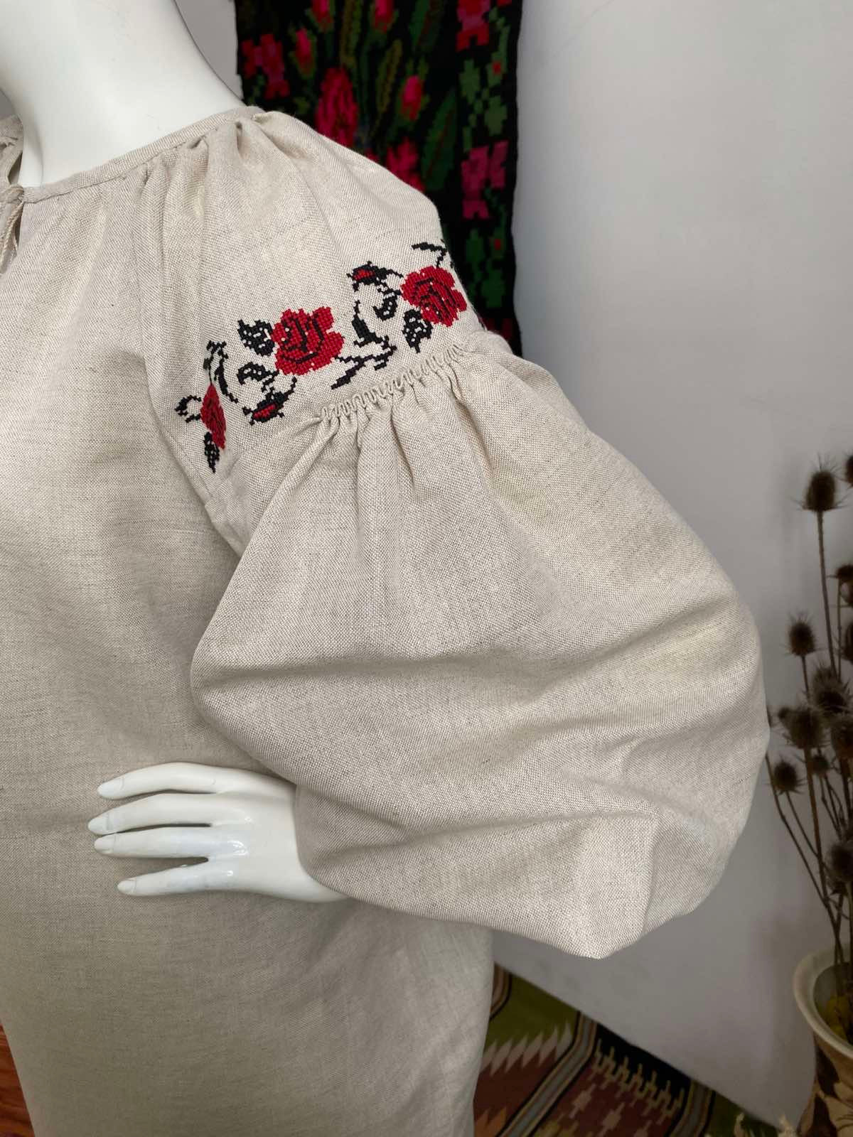 Women’s Long Linen Shirt with Traditional Embroidery