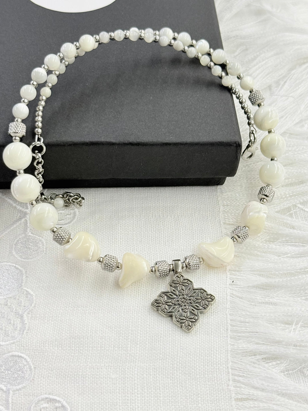 Mother of Pearl Choker with German Silver Pendant