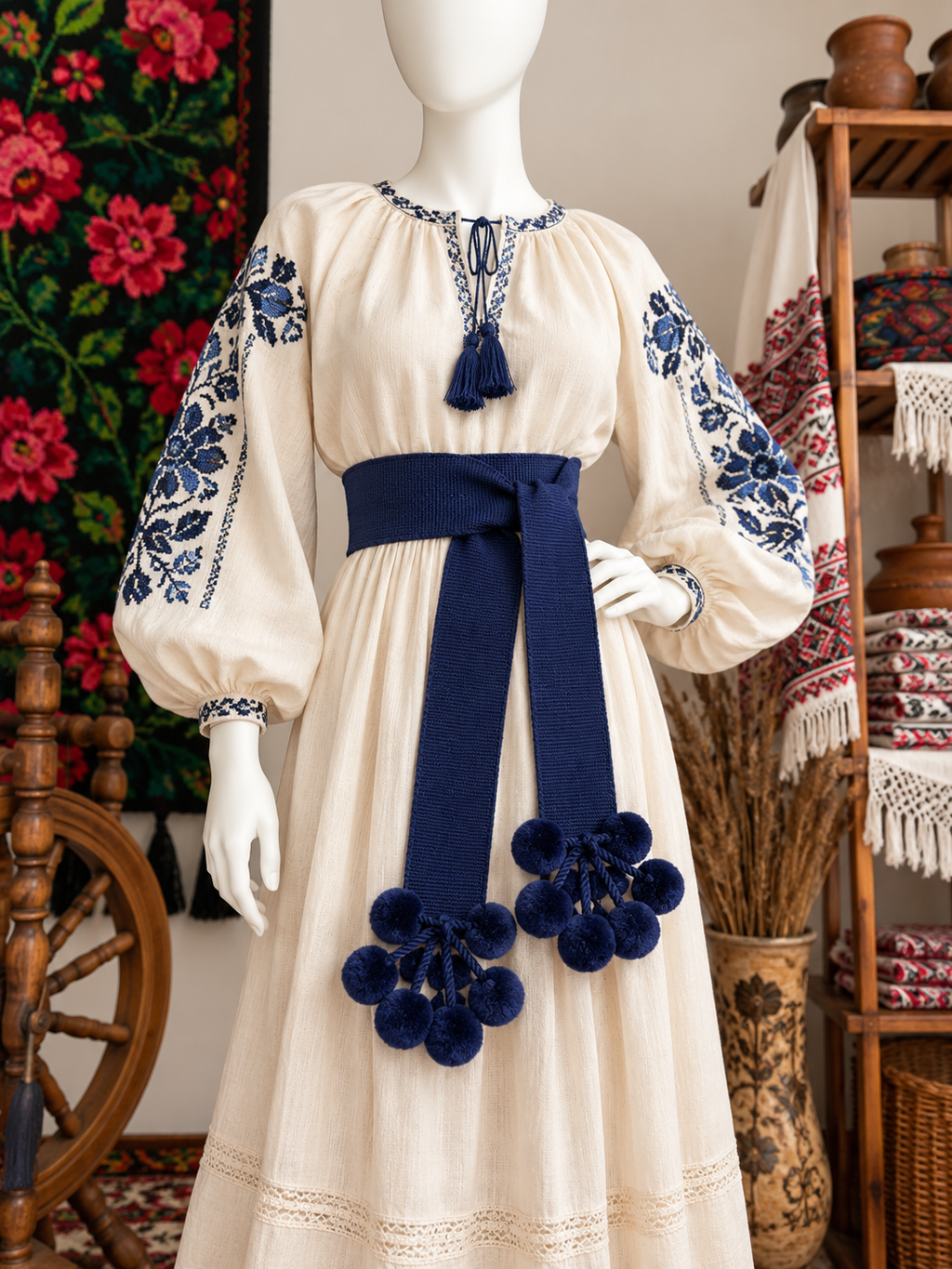 Traditional Women’s Ukrainian Kraika with Tassels  Navy Colour