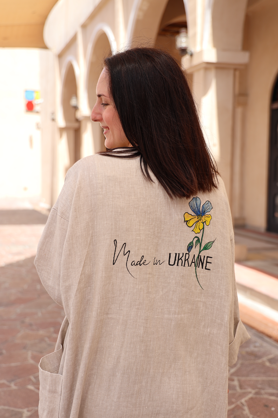 Linen Maxi Cardigan with Pattern