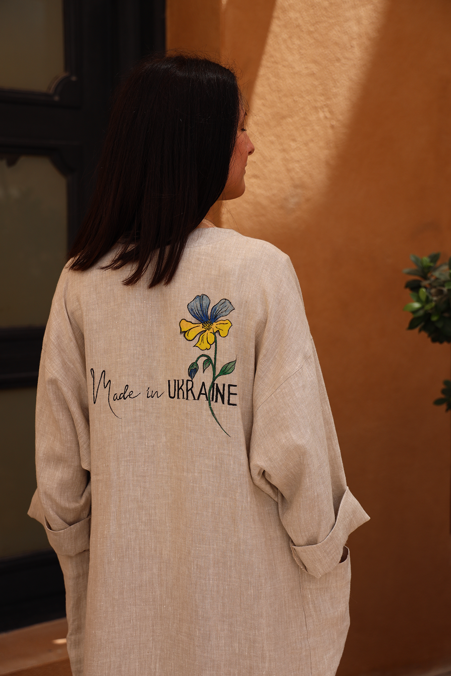 Linen Maxi Cardigan with Pattern