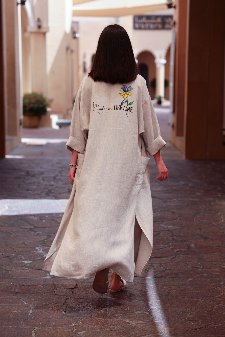Linen Maxi Cardigan with Pattern