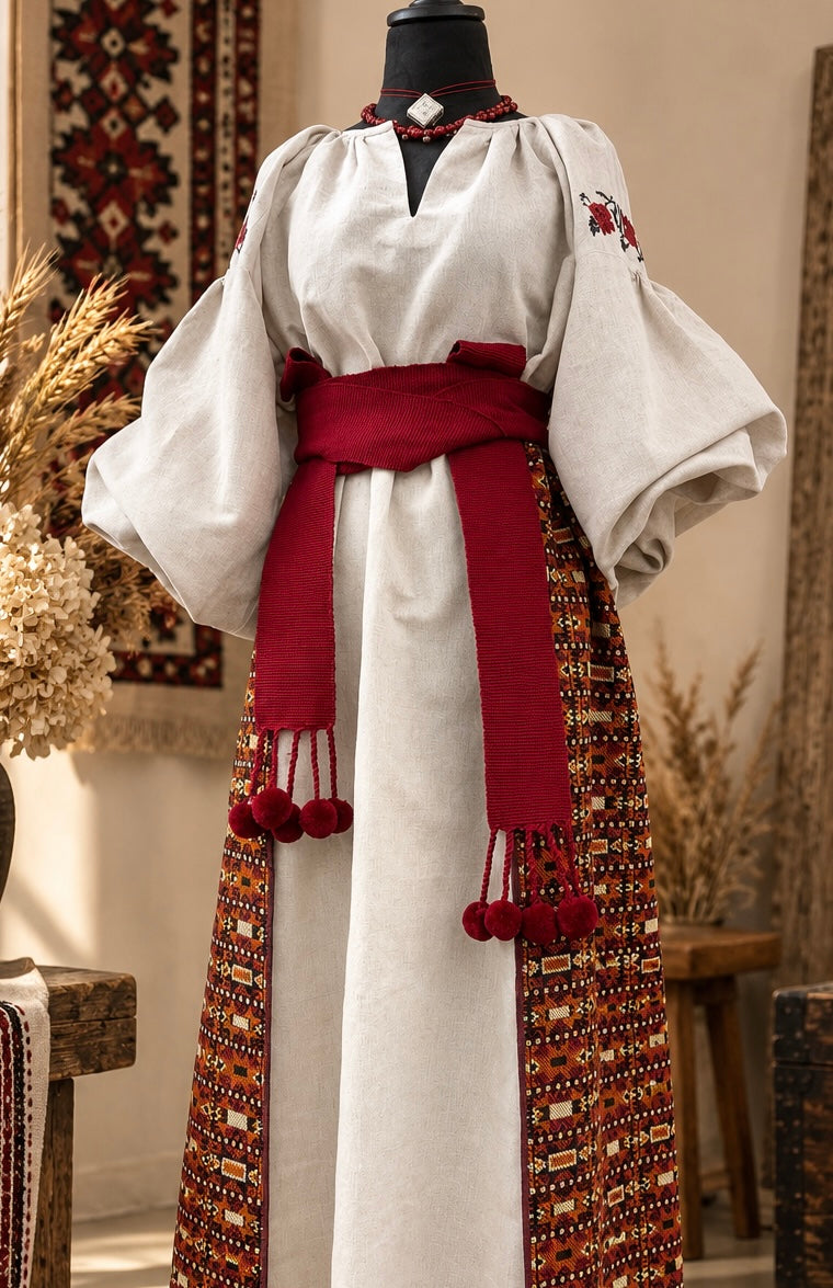 Traditional Women’s Ukrainian Kraika with Tassels  Cherry Colour
