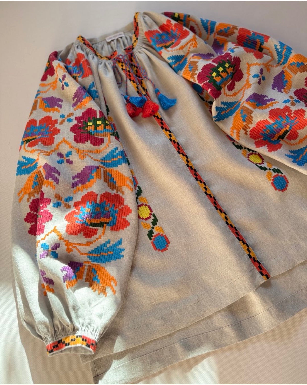 Exclusive Handmade Vyshyvanka On Grey Linen