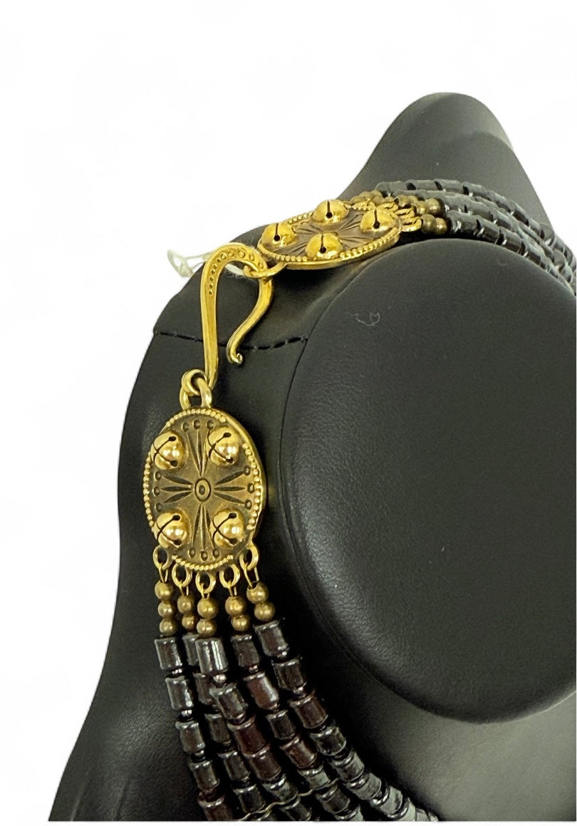 Five-Strand Kosiv Ceramic Necklace with Brass Petal Pendant