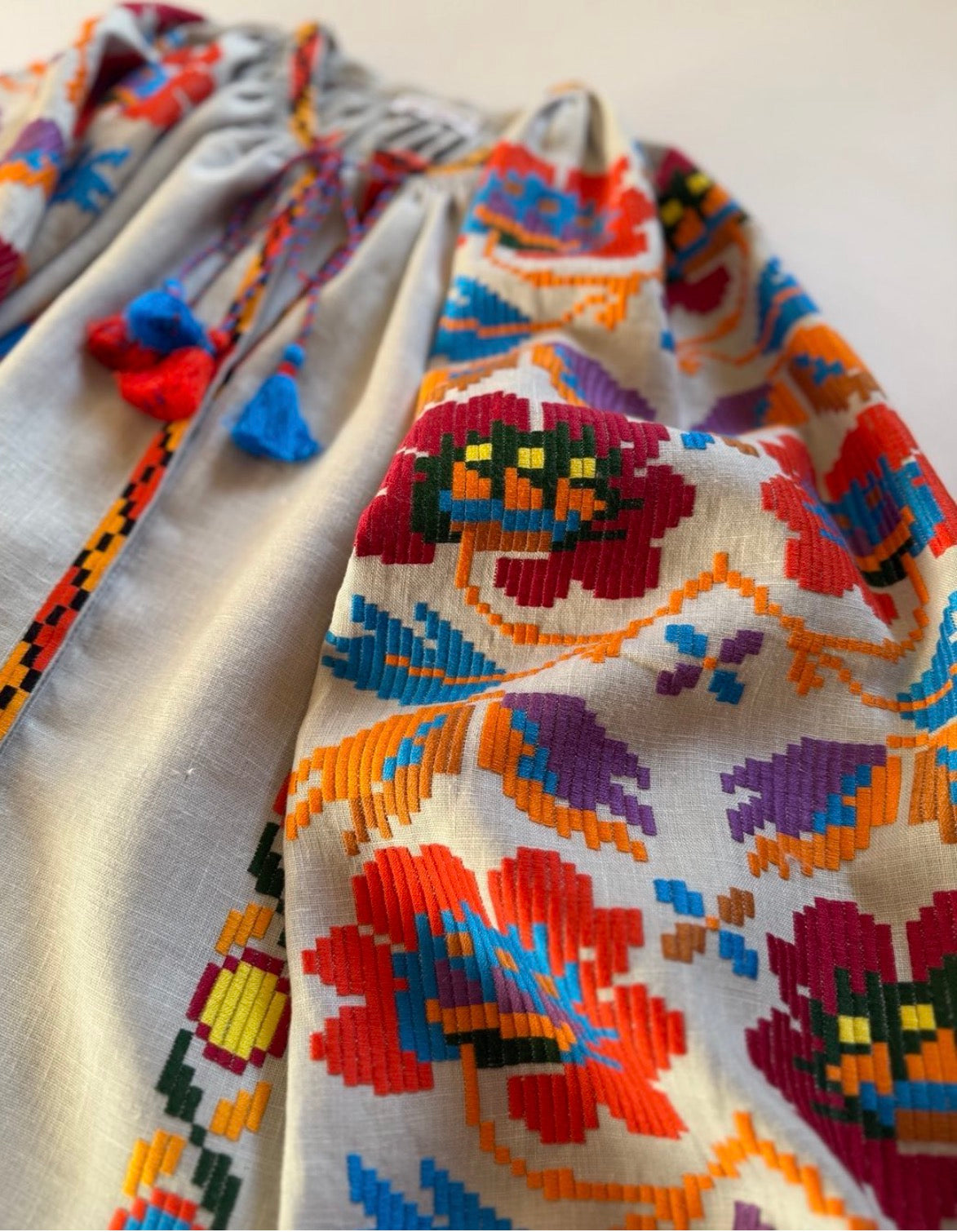 Exclusive Handmade Vyshyvanka On Grey Linen