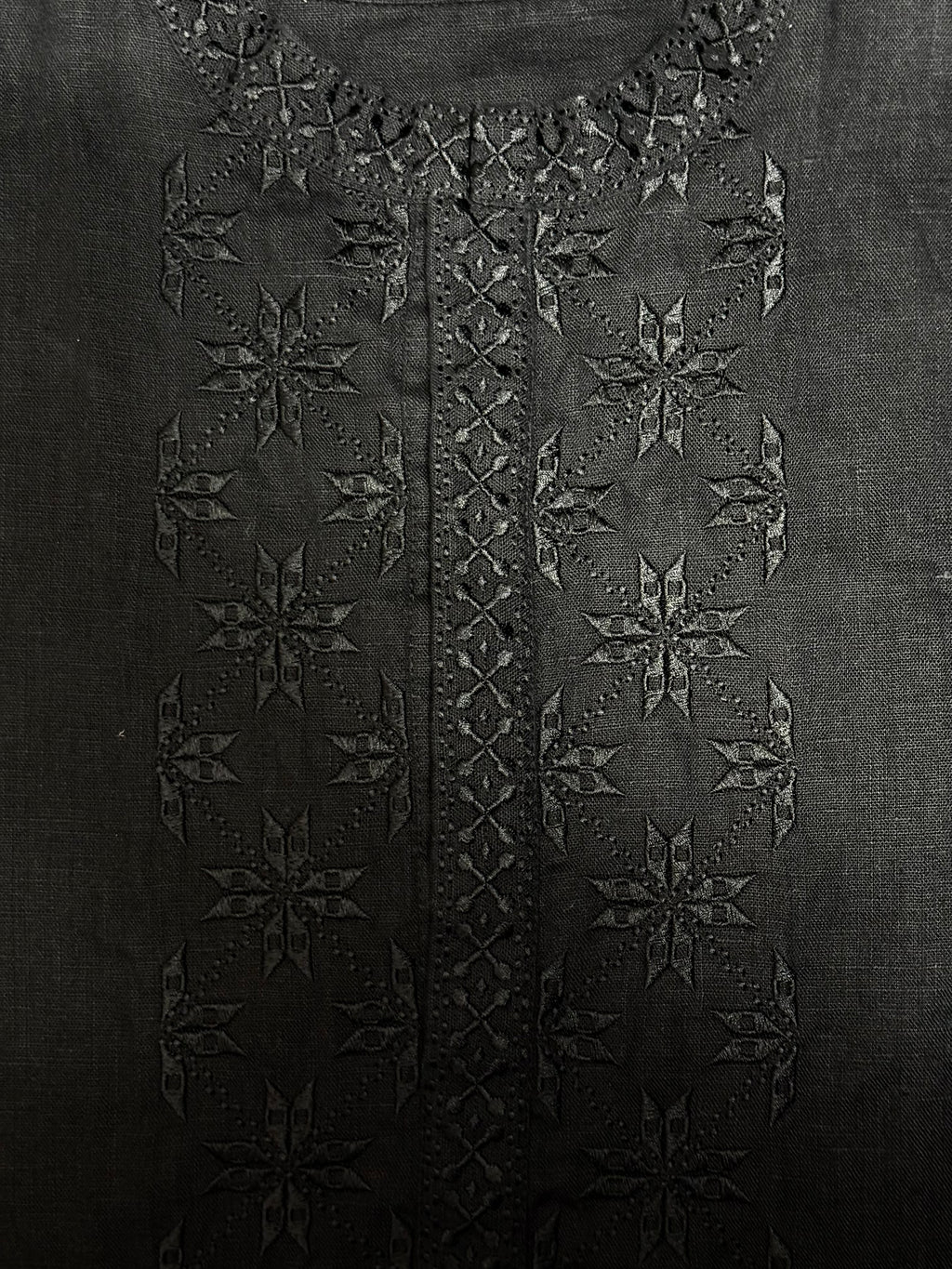 Men’s Black Linen Shirt with Black Embroidery