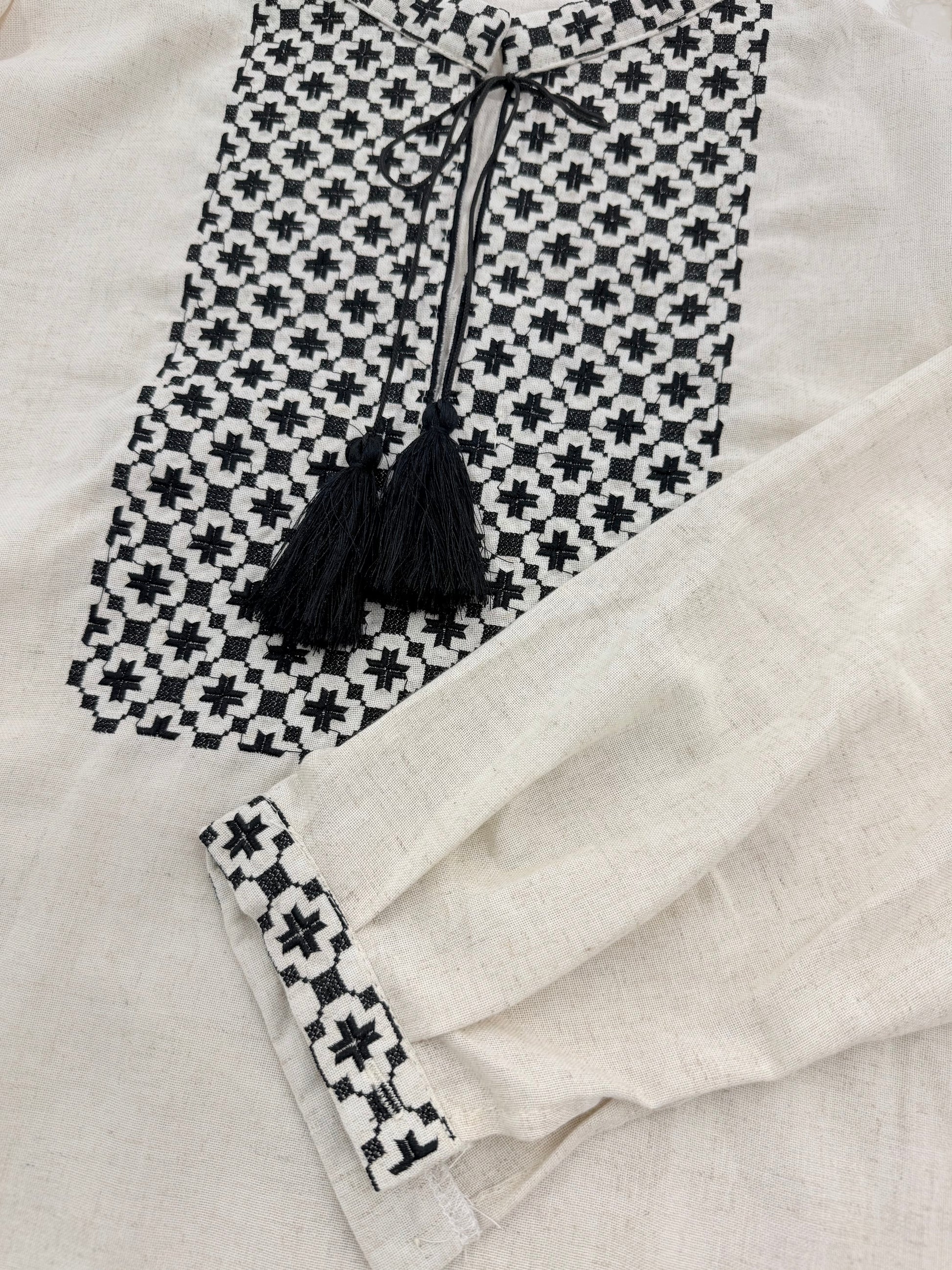 Men’s Linen Shirt with Traditional Black Embroidery
