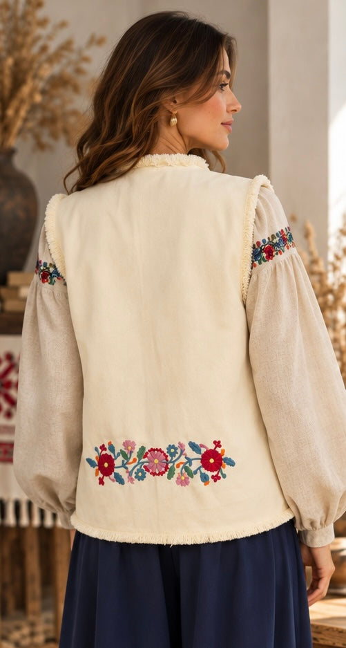 Women’s Cotton Vest with Floral Embroidery