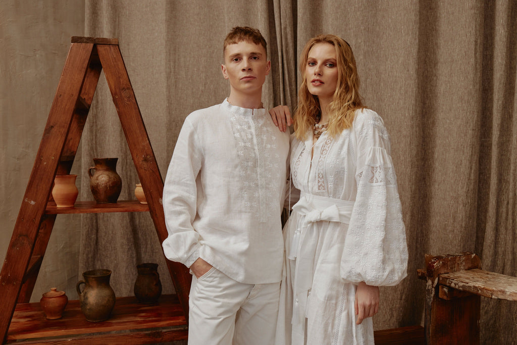 Men’s Embroidered Shirt "Carpathians" – White Ukrainian Vyshyvanka
