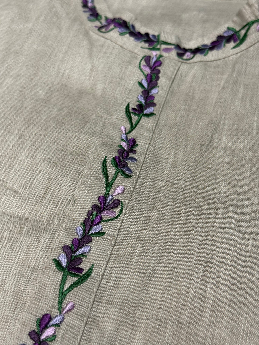 Men’s Cream Linen Embroidered Shirt “Lavender”
