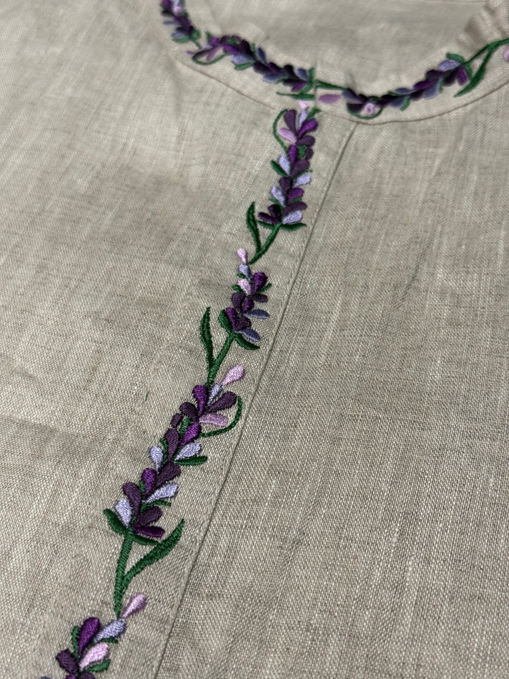 Men’s Cream Linen Embroidered Shirt “Lavender”