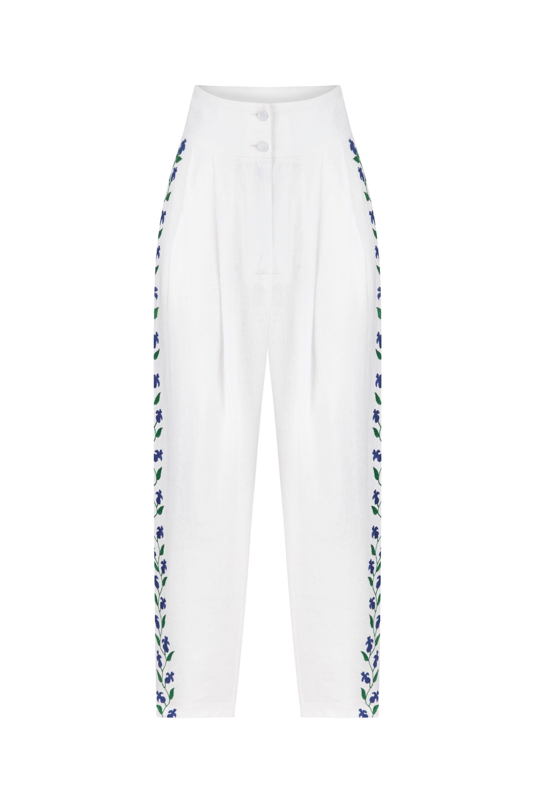 Linen trousers with a high waist