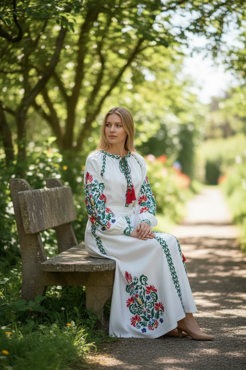 Midi Dress with Satin Stitch Embroidery