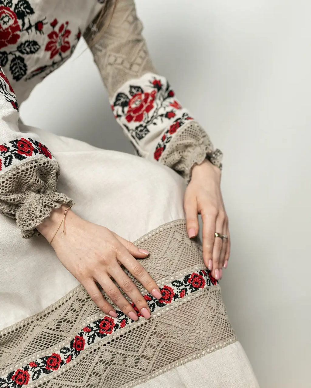 “Merezhka” Dress with Traditional Floral Embroidery and Lace