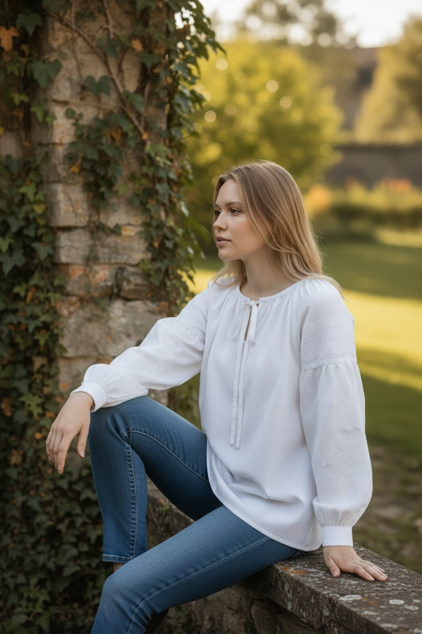 Embroidered blouse "Character" (white)