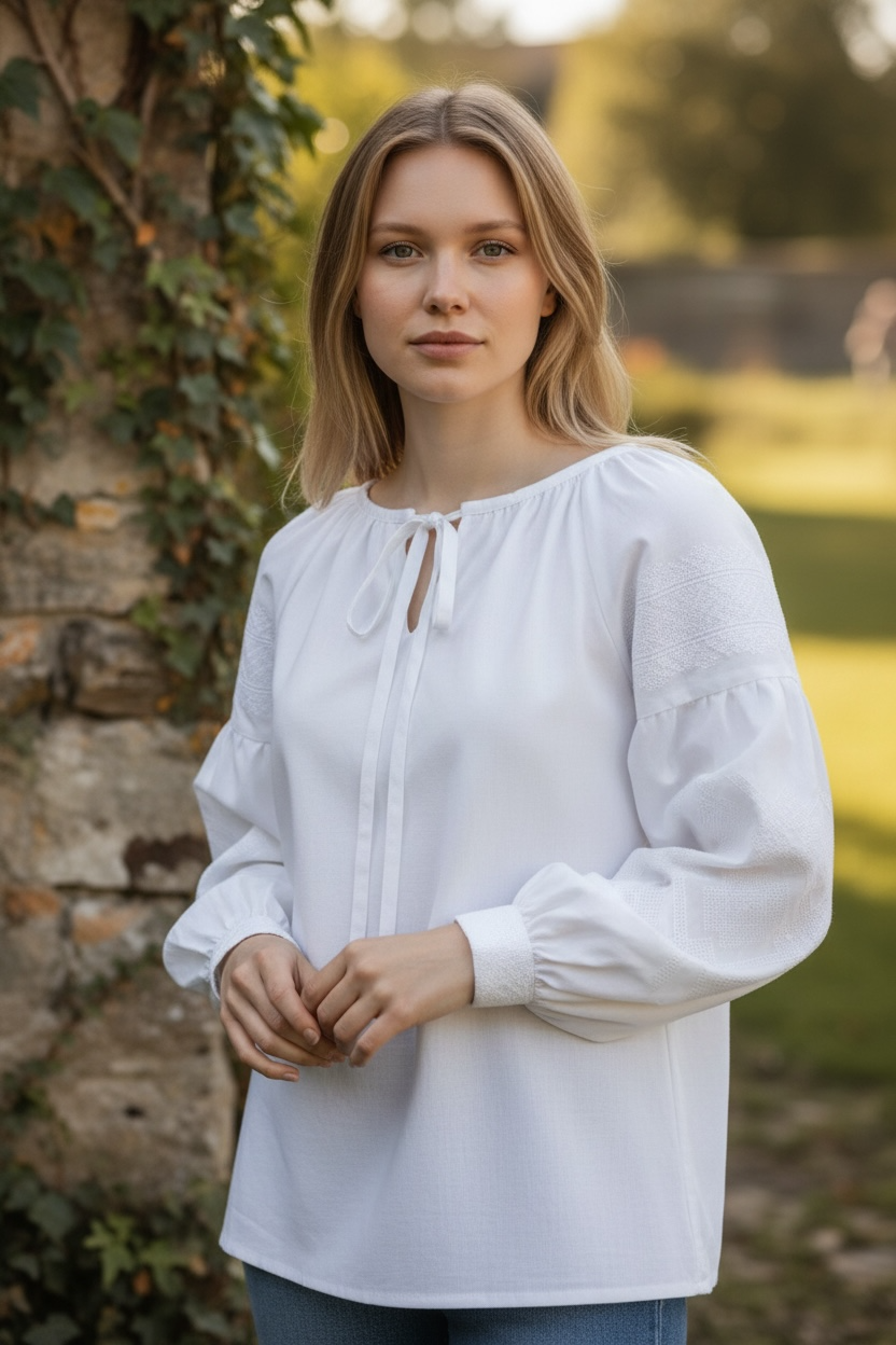 Embroidered blouse "Character" (white)