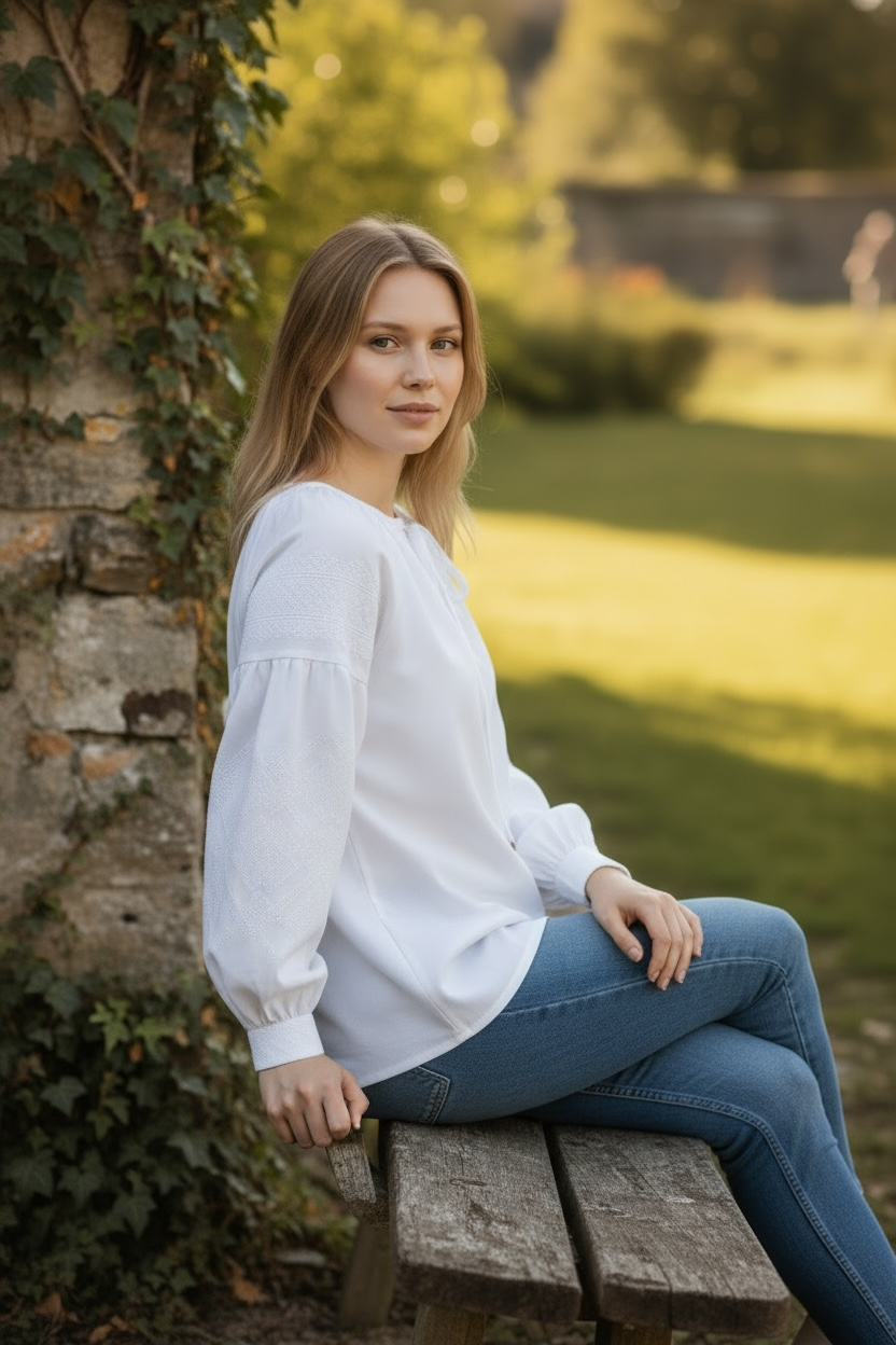 Embroidered blouse "Character" (white)