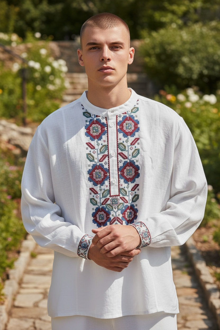 Men’s Linen Shirt with Traditional Embroidery