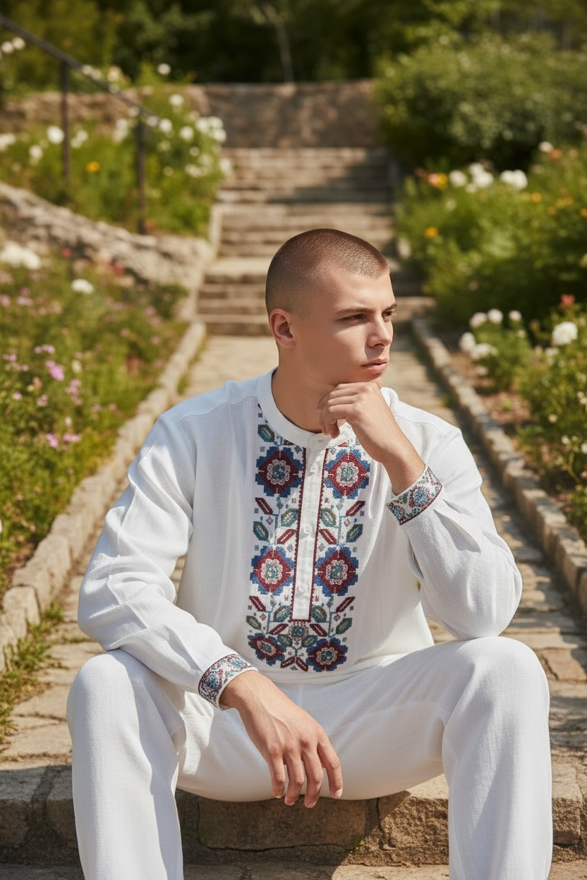 Men’s Linen Shirt with Traditional Embroidery