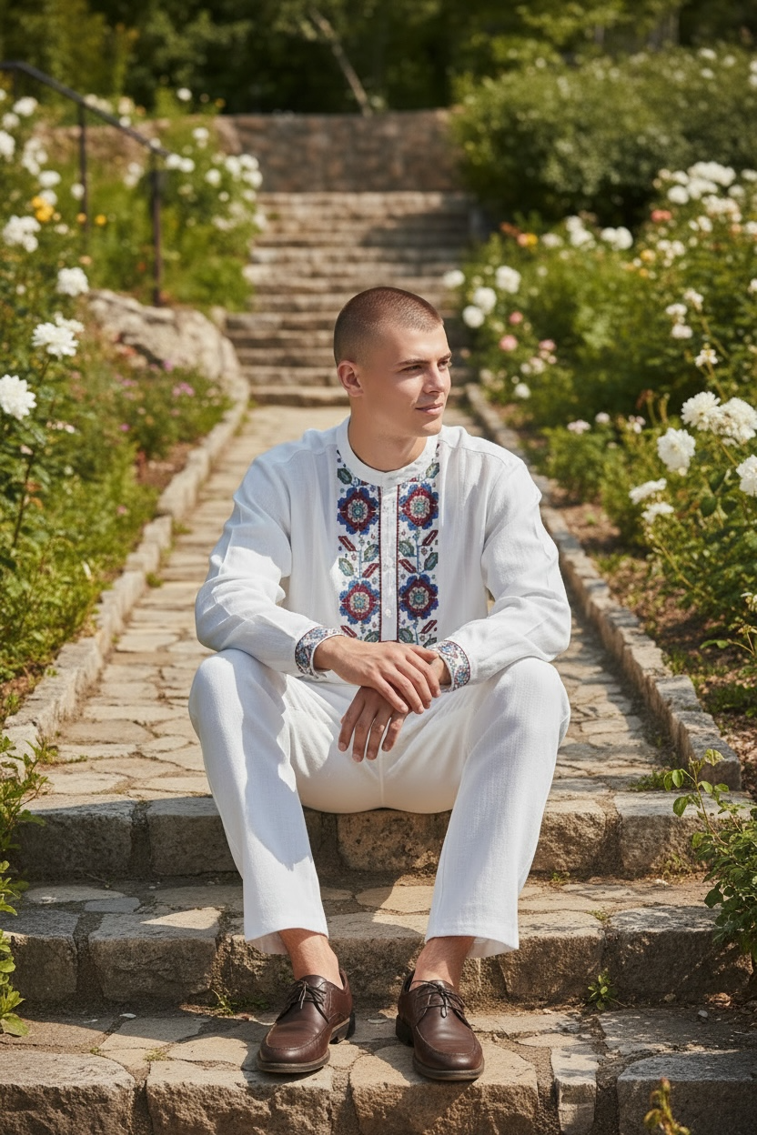 Men’s Linen Shirt with Traditional Embroidery