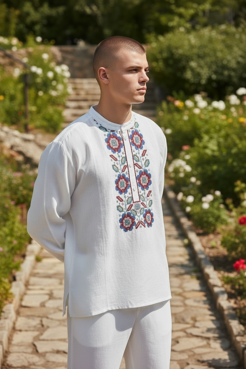 Men’s Linen Shirt with Traditional Embroidery