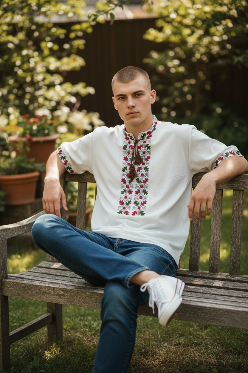 Men’s Linen Vyshyvanka With Traditional Embroidery Short Sleeve