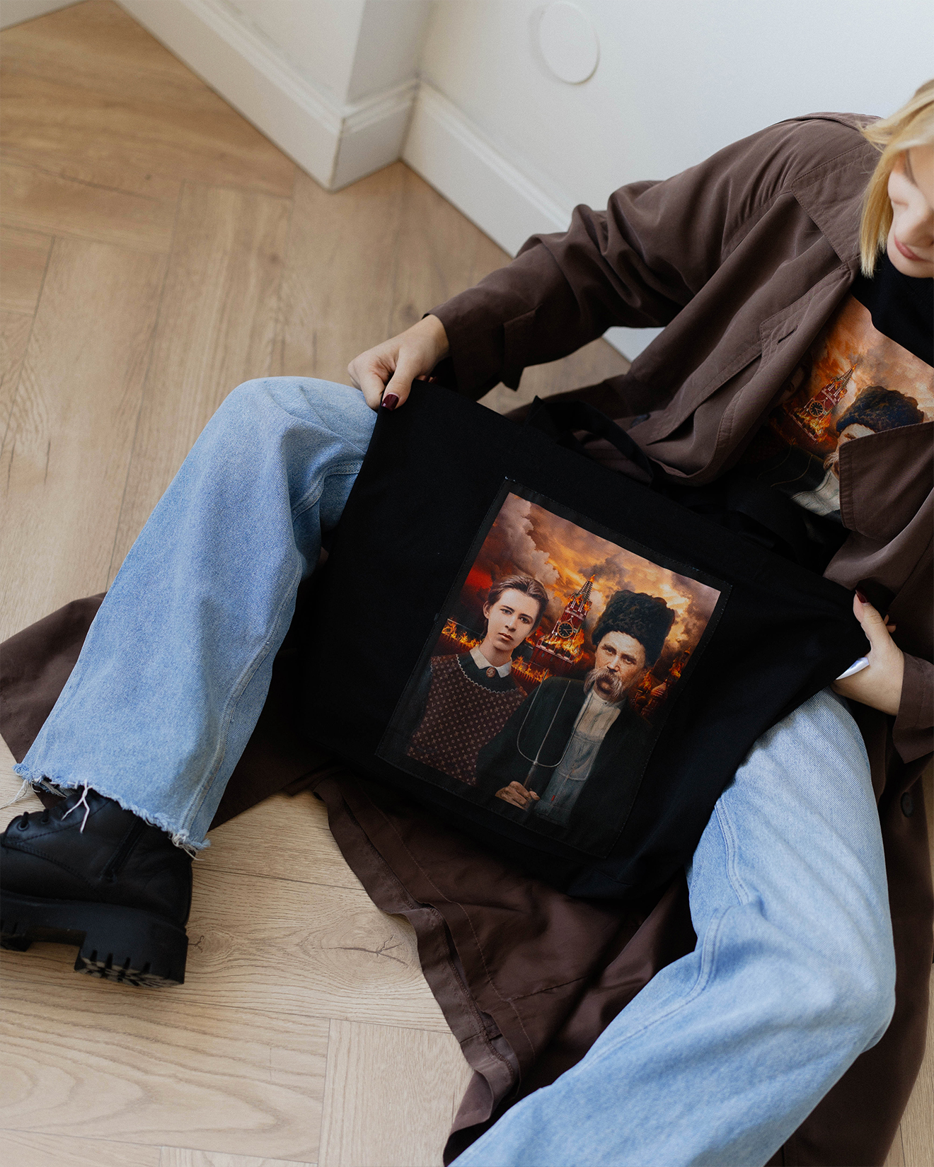 Black Printed Tote Bag