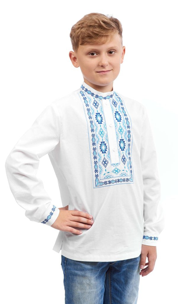 Boys’ Embroidered Shirt with Blue Embroidery