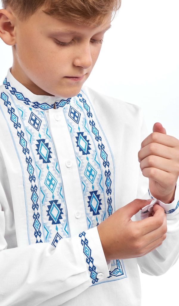 Boys’ Embroidered Shirt with Blue Embroidery