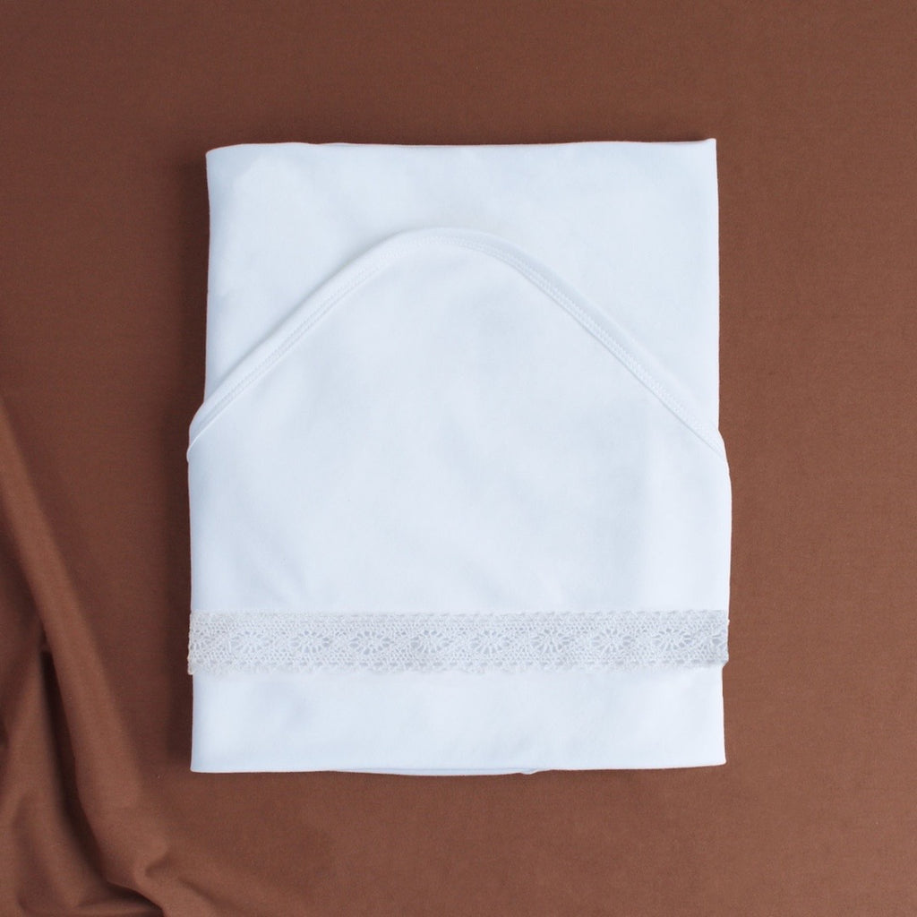 White Cotton Baptism Blanket with Hood