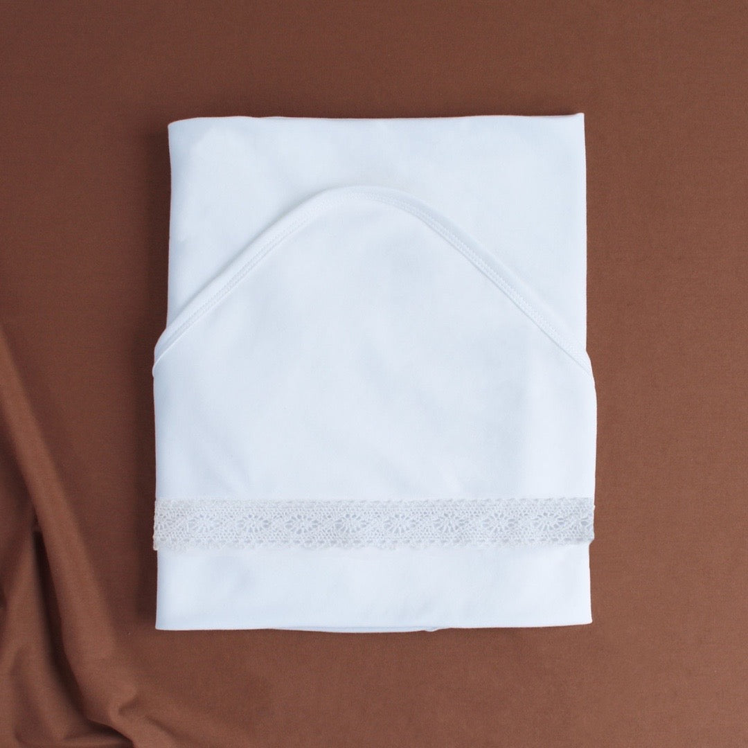 White Cotton Baptism Blanket with Hood
