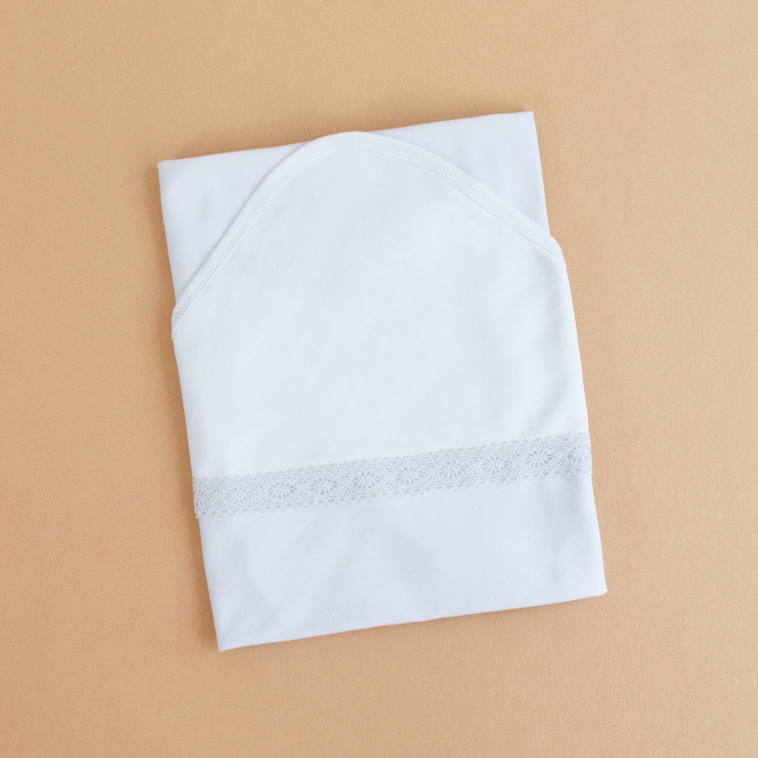 White Cotton Baptism Blanket with Hood