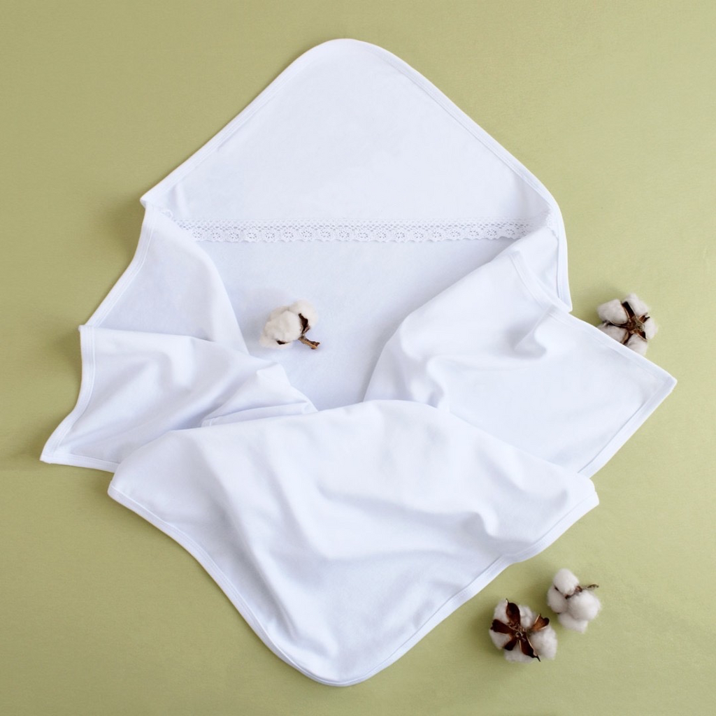 White Cotton Baptism Blanket with Hood