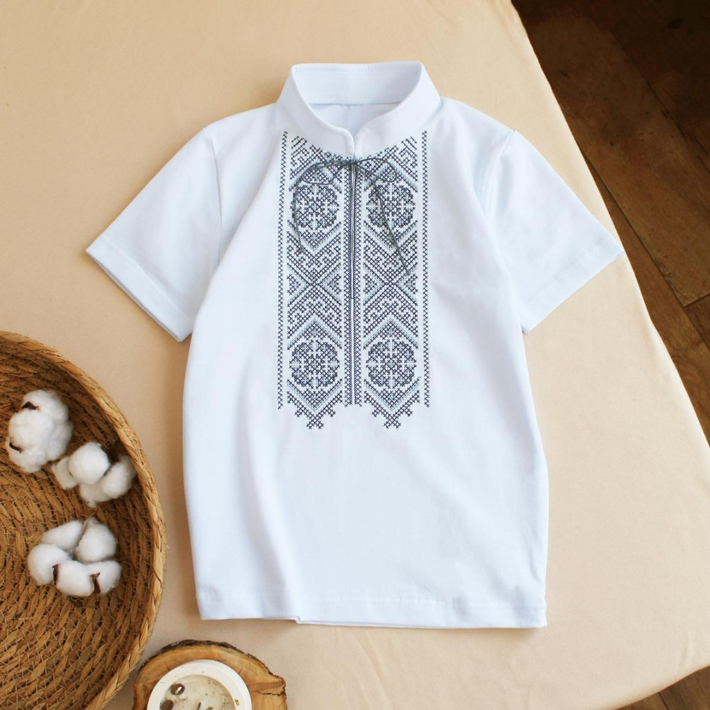 Boys’ Embroidered Shirt with Grey Ukrainian Ornament