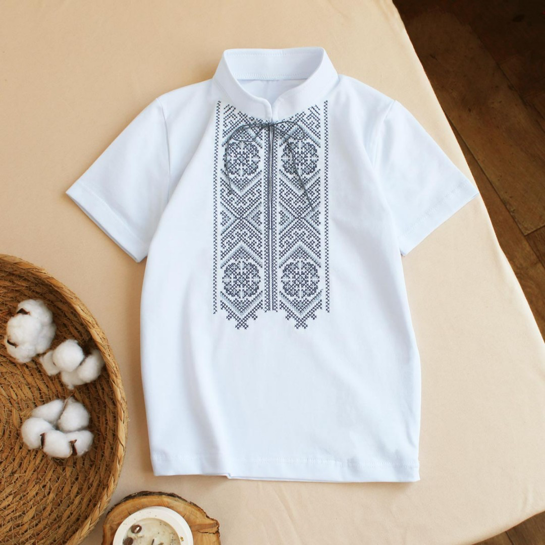 Boys’ Embroidered Shirt with Grey Ukrainian Ornament