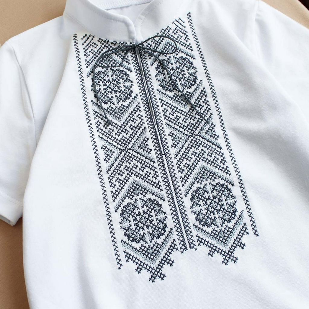 Boys’ Embroidered Shirt with Grey Ukrainian Ornament