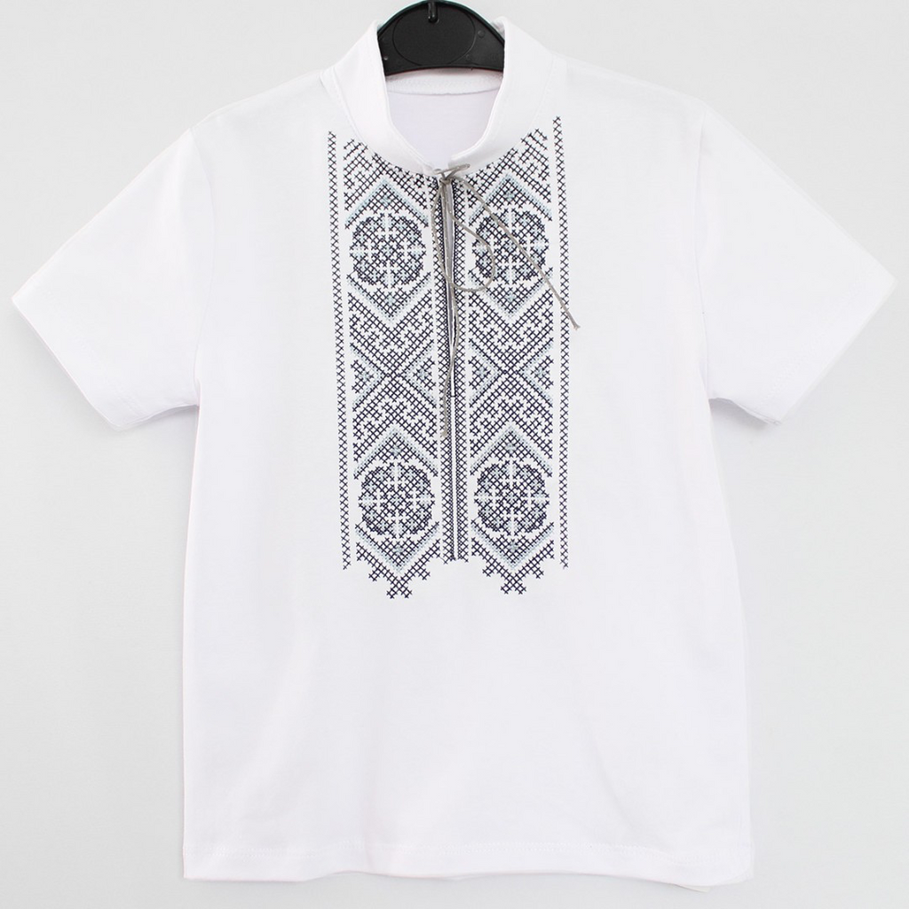 Boys’ Embroidered Shirt with Grey Ukrainian Ornament