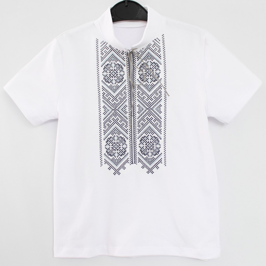 Boys’ Embroidered Shirt with Grey Ukrainian Ornament