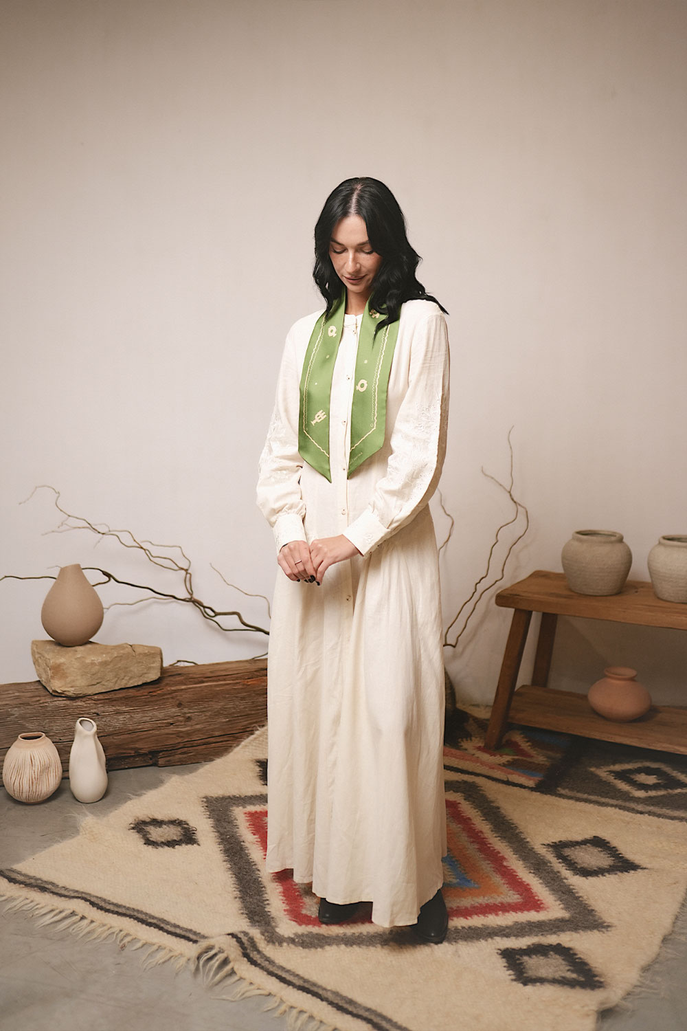 Silk Twilly “Kosiv Painted Ceramics” Green